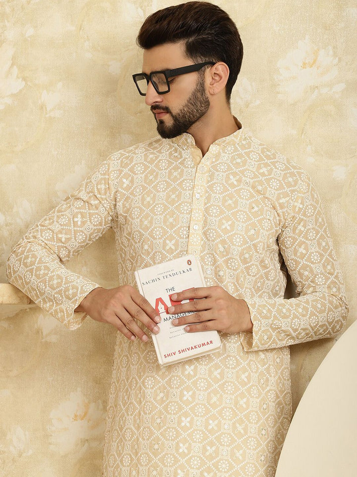 SOJANYA Motif Etnik Sulam Kurta Kapas Tulen Biasa Dengan Churidar