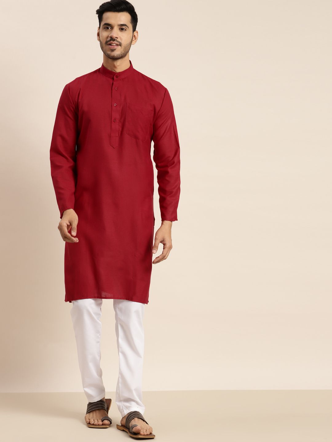 Anug by SOJANYA Men Red Solid Kurta