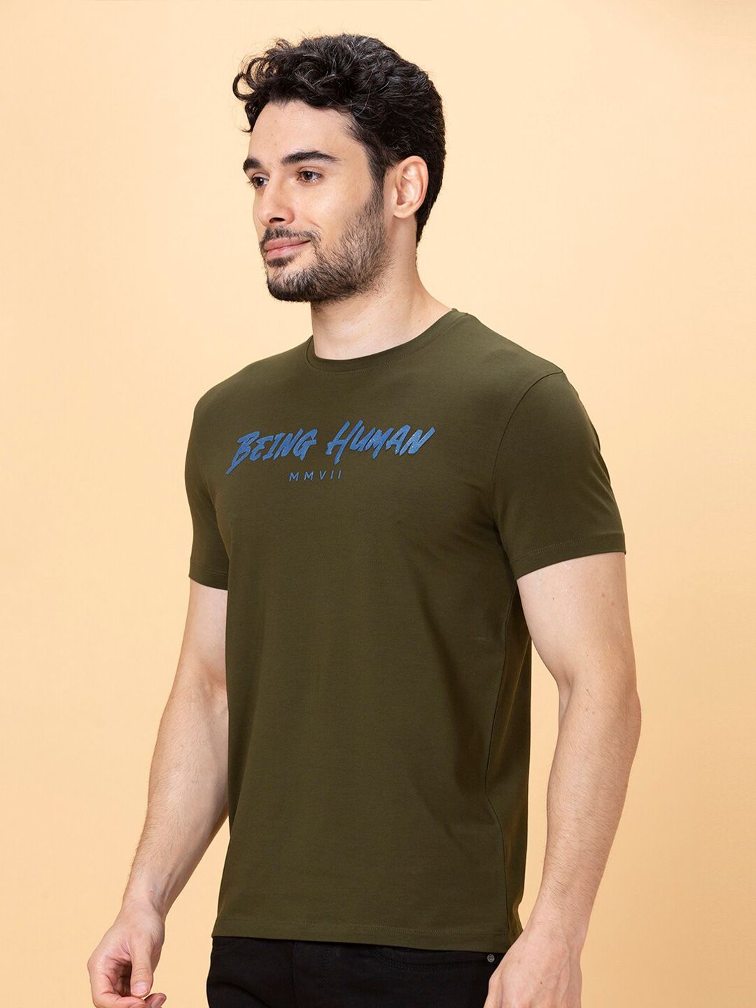 Being Human Typography Printed Round Neck Short Sleeves Cotton Regular Fit T-shirt