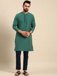 Anouk Men Teal Green Striped Kurta