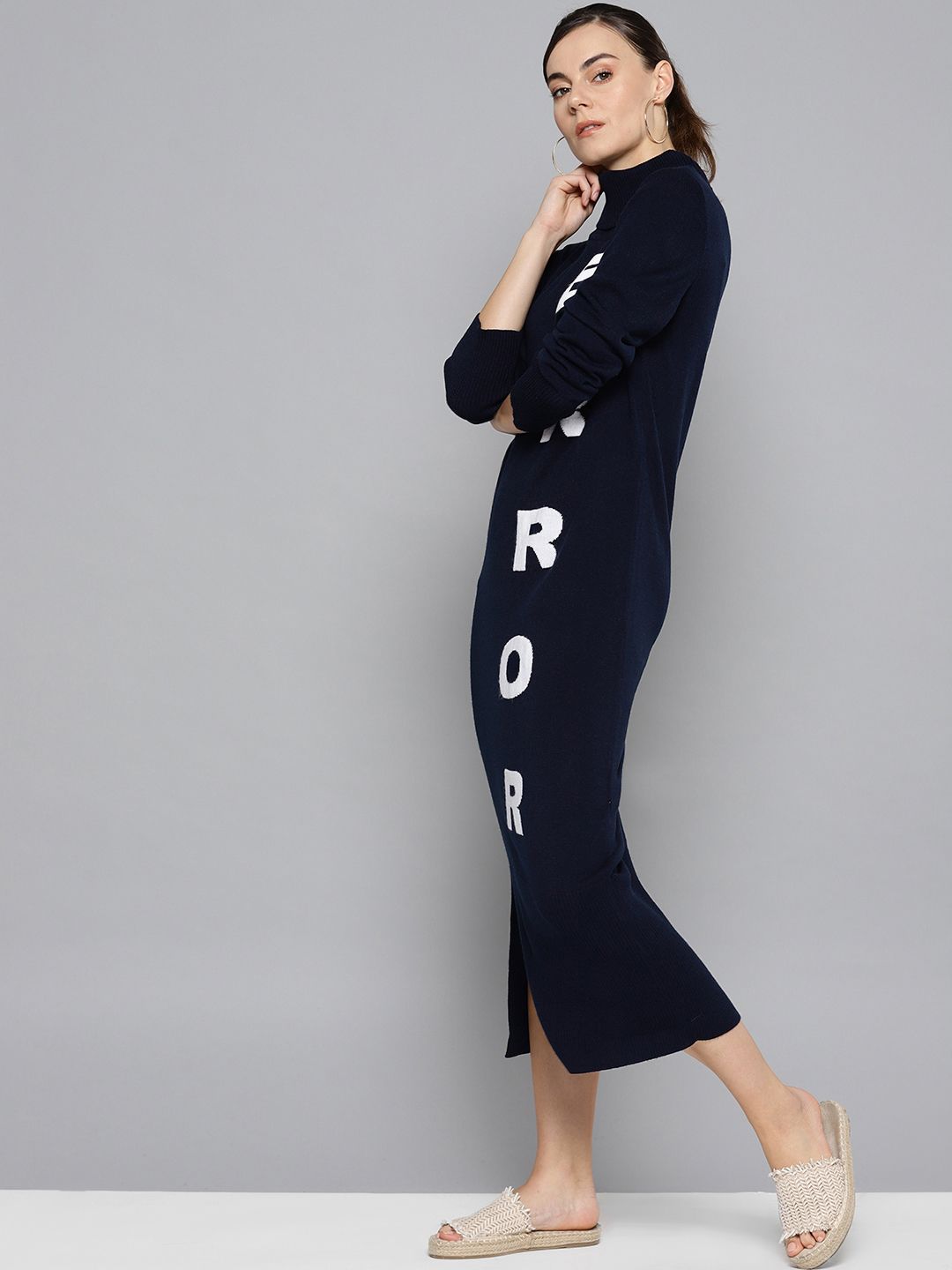 STREET 9 Women Navy Blue Self Design Winter Sheath Dress