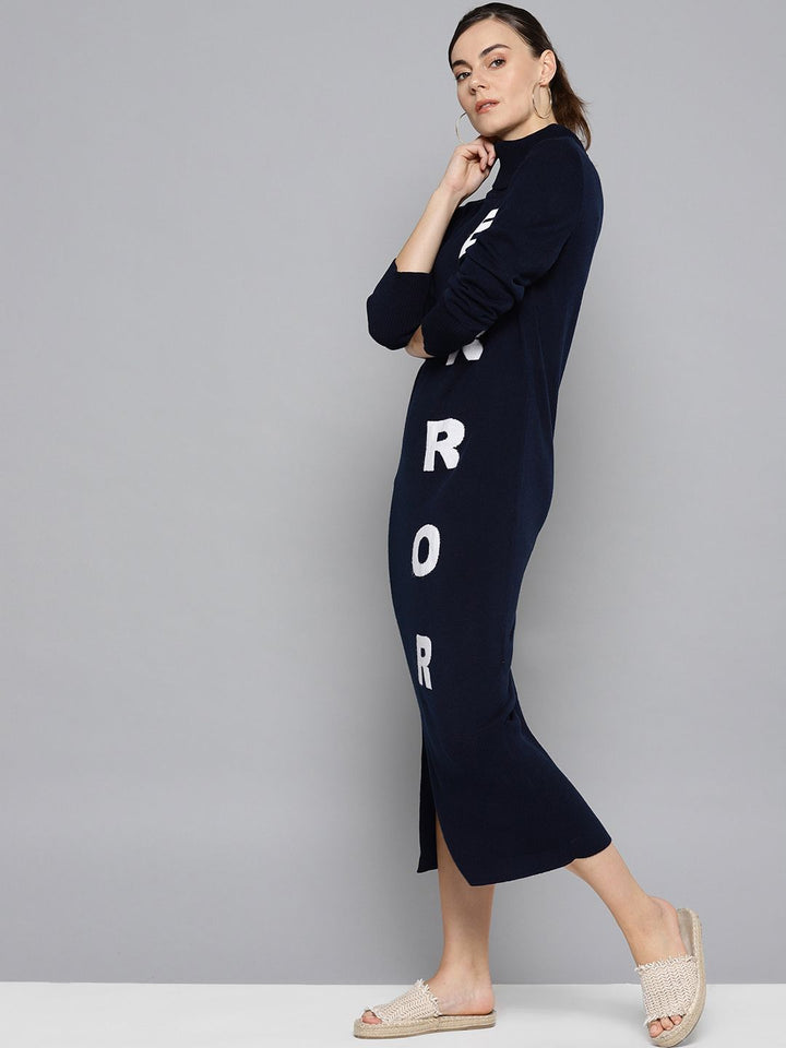 STREET 9 Women Navy Blue Self Design Winter Sheath Dress