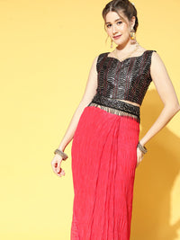 Saree mall Magenta & Black Solid Party Saree with Matching Blouse