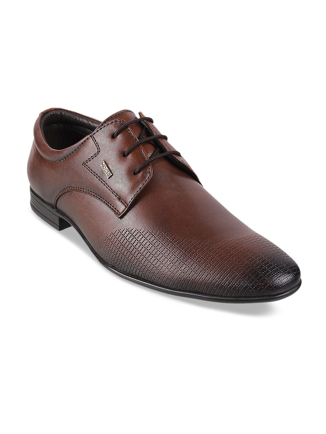 Mochi Men Tan Leather Formal Derbys With Laser Cuts