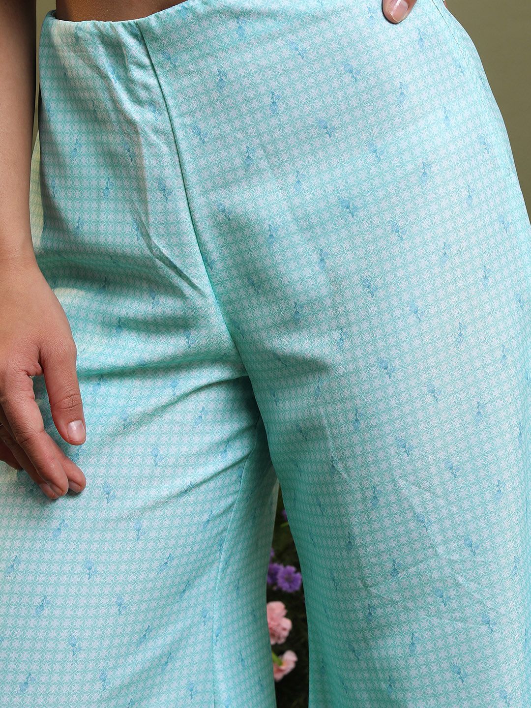 Vishudh Blue Printed A-Line Top & Flared Palazzos