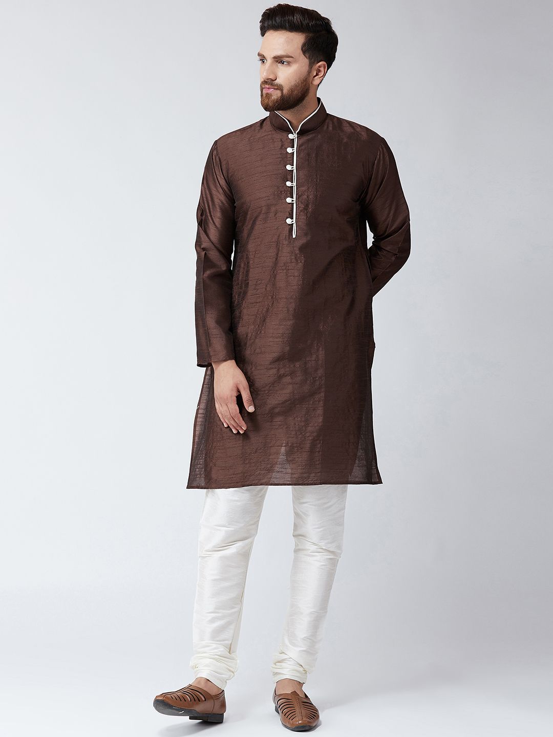 SOJANYA Lelaki Brown Solid Kurta Lurus