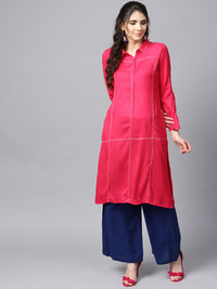 W Women Pink Solid Straight Kurta