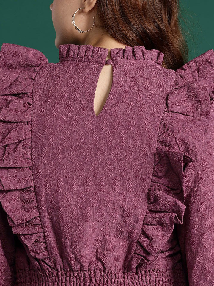DressBerry Puff Sleeves Ruffled Blouson Top