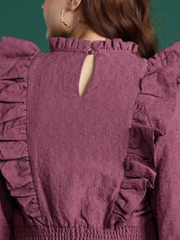 DressBerry Puff Sleeves Ruffled Blouson Top