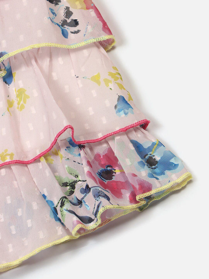 Nauti Nati Girls Floral Printed Shoulder Strap Layered A-Line Dress