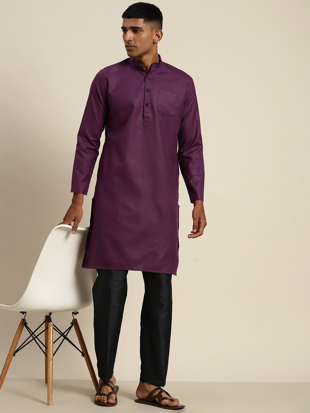 SOJANYA Mandarin Collar Cotton Linen Kurta
