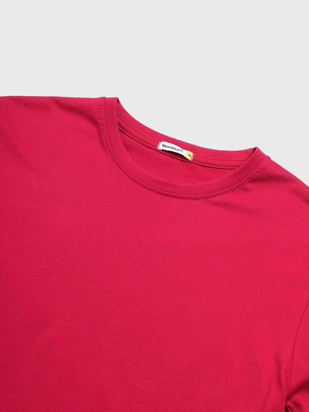 Bewakoof Men Red Solid Round Neck T-shirt