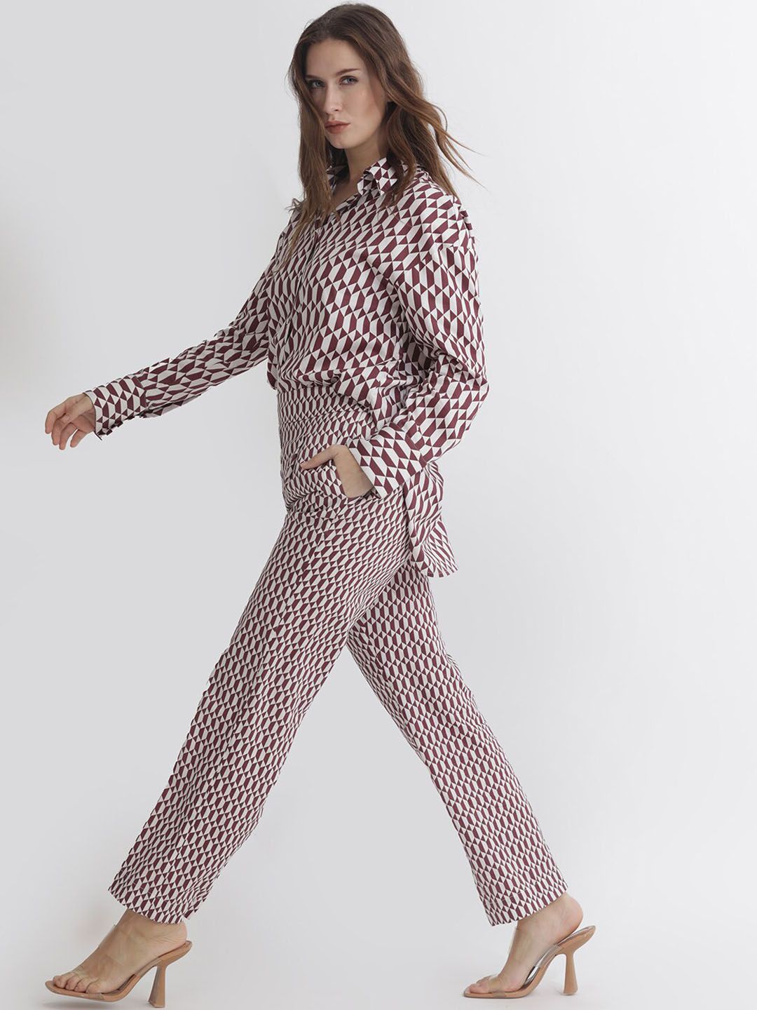 RAREISM Geometric Printed Slim Fit High-Rise Cotton Parallel Trousers