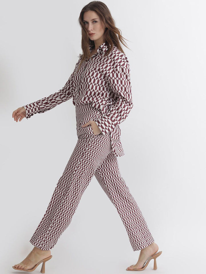 RAREISM Geometric Printed Slim Fit High-Rise Cotton Parallel Trousers