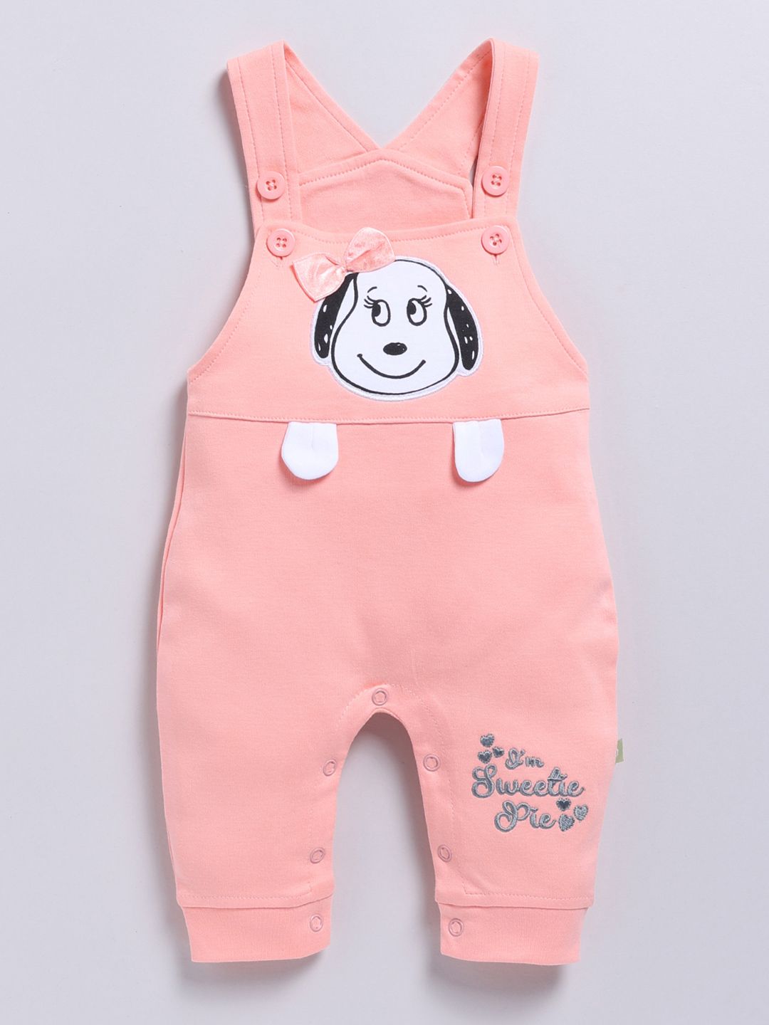 Moms Love Infants Girls Pure Cotton Applique Detail Dungaree With Printed T-Shirt