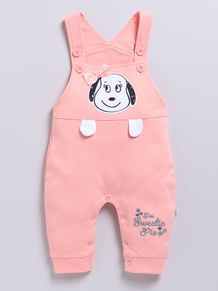 Moms Love Infants Girls Pure Cotton Applique Detail Dungaree With Printed T-Shirt