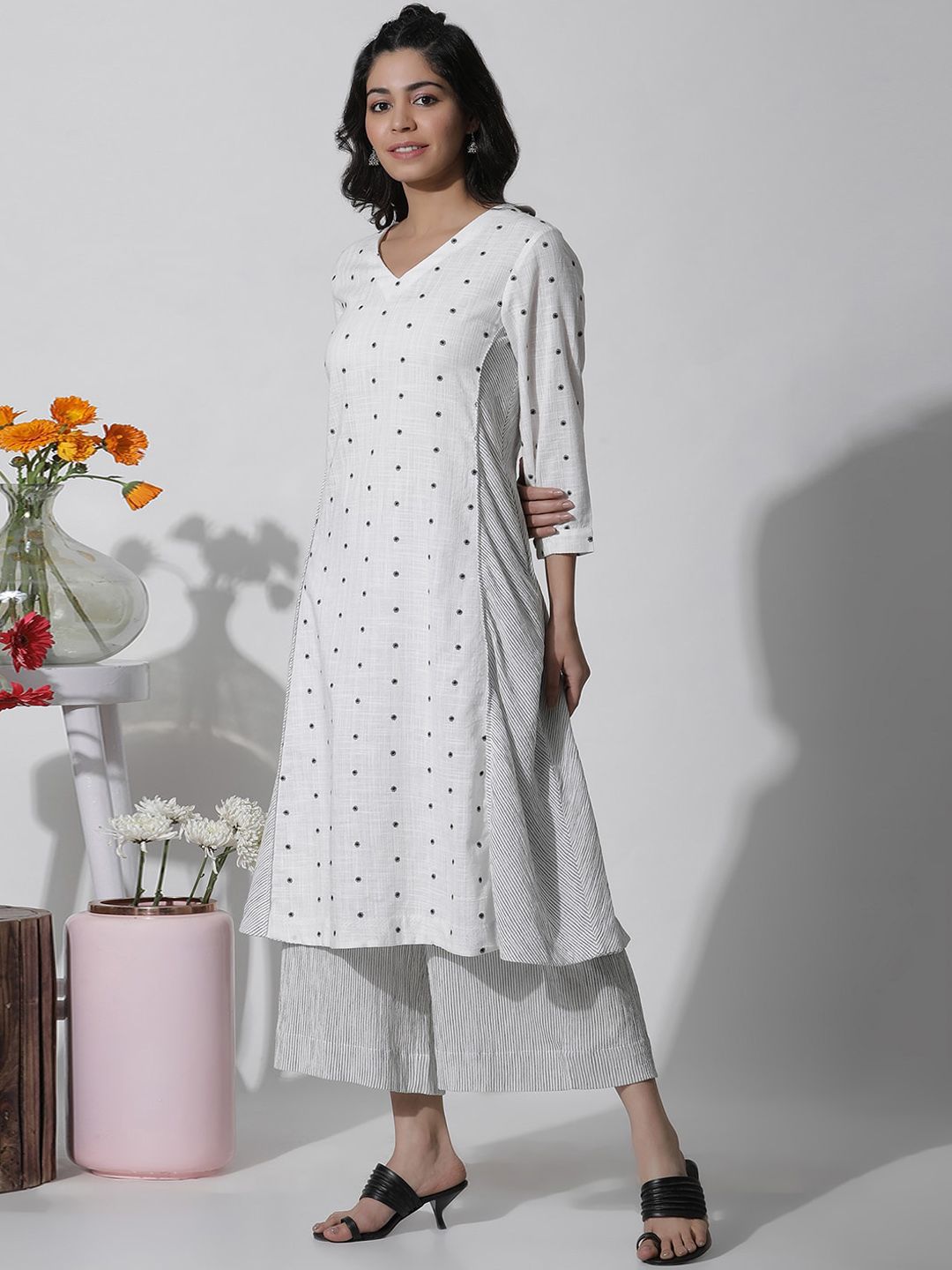 W Floral Embroidered Panelled A-Line Kurta