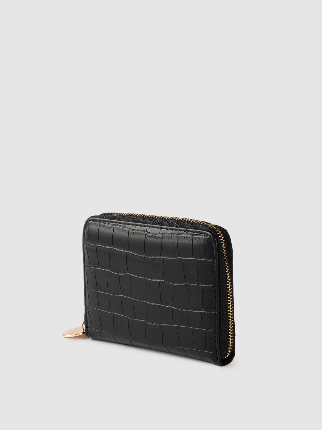 Lino Perros Women Black Croc Textured Zip Around Wallet