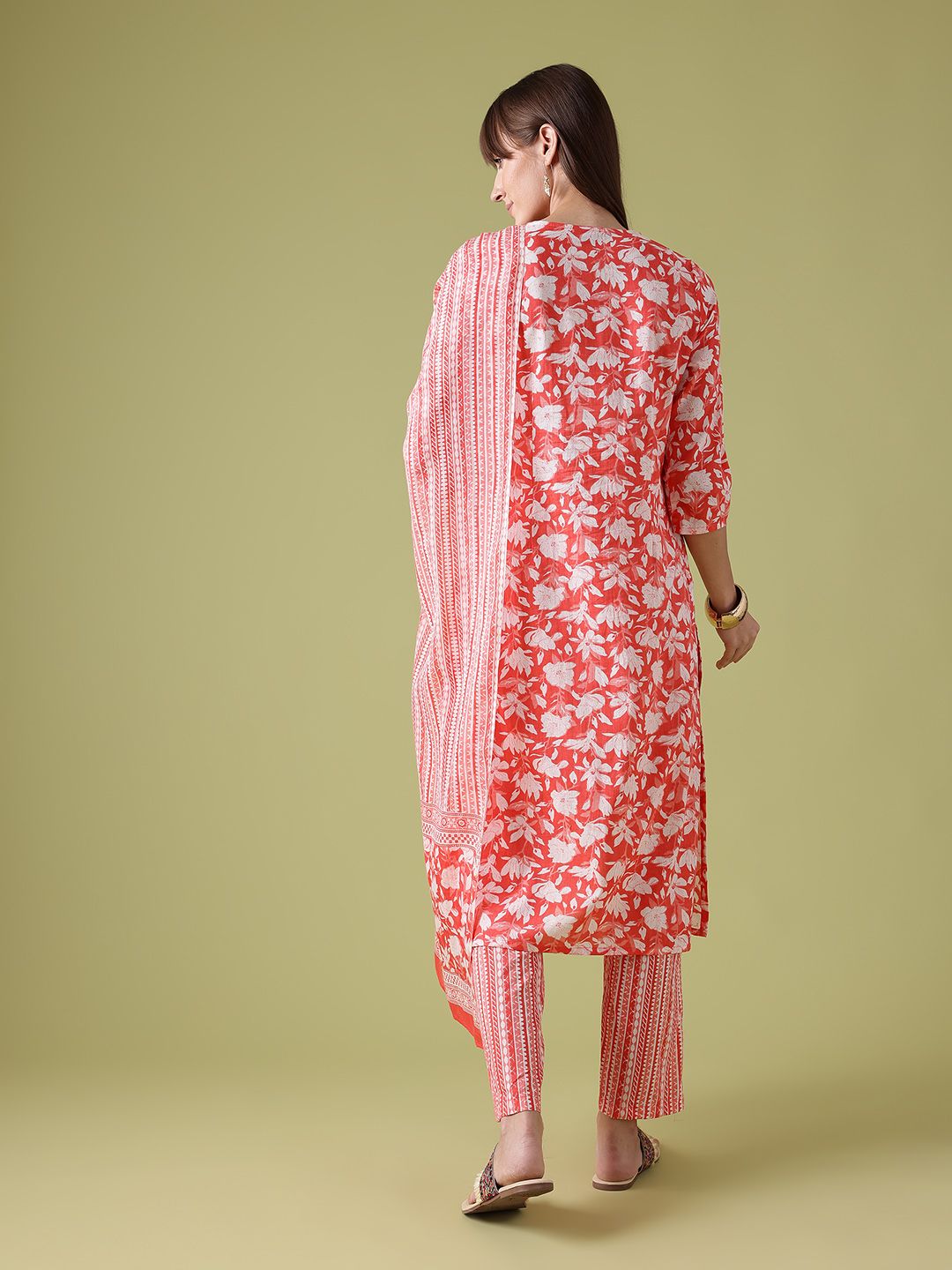 Anouk Floral Print Pure Cotton Kurta with Trousers & Dupatta