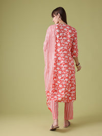 Anouk Floral Print Pure Cotton Kurta with Trousers & Dupatta