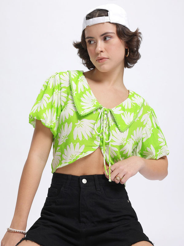 DressBerry Tropical Printed Shirt-Style Top