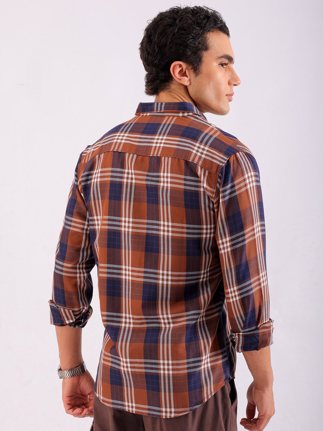 The Indian Garage Co Men Brown & White Tartan Checked Casual Shirt