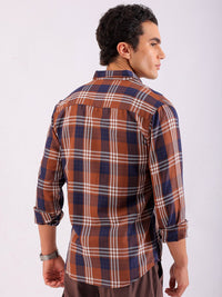 The Indian Garage Co Men Brown & White Tartan Checked Casual Shirt