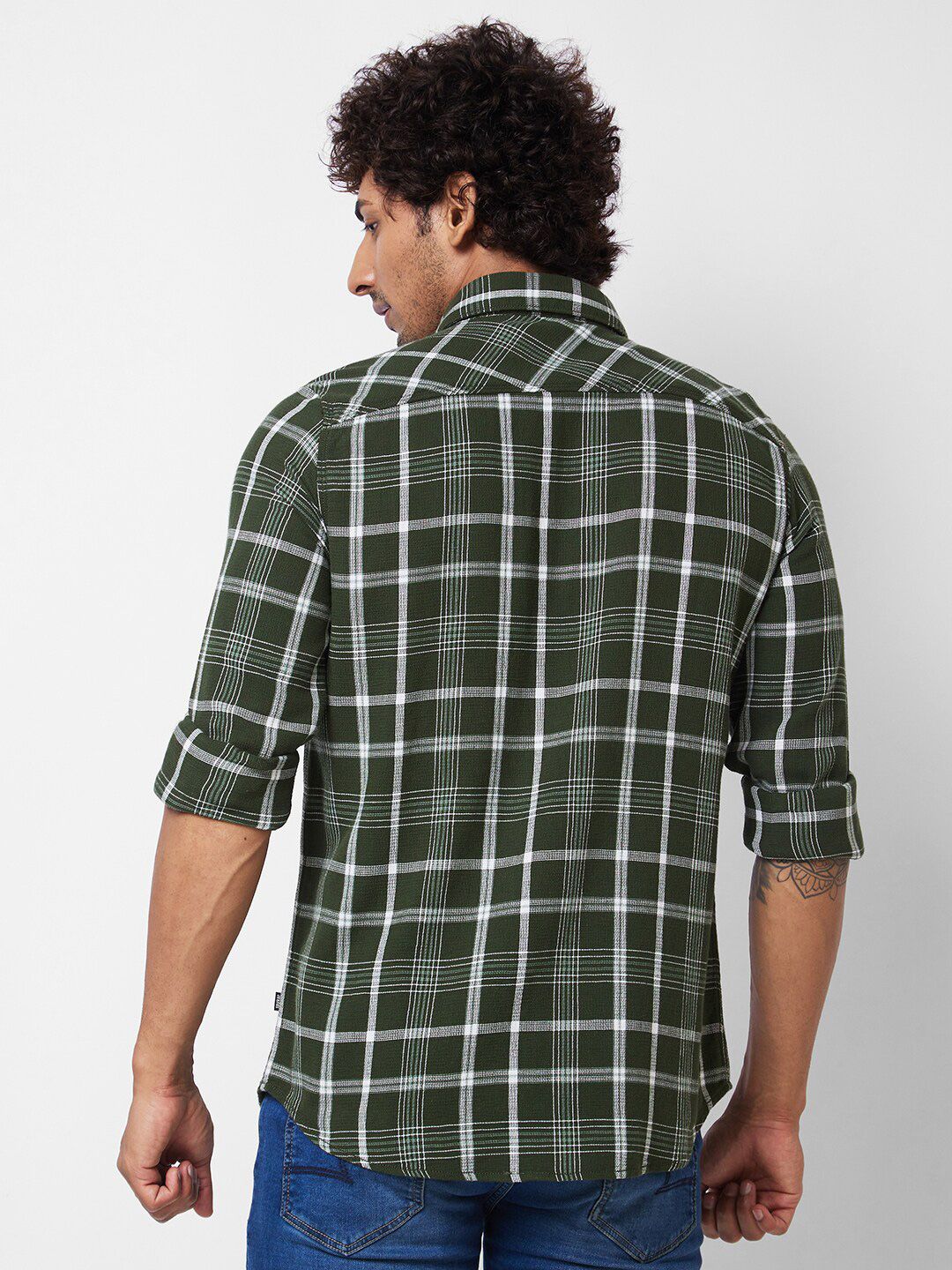 SPYKAR Spread Collar Long Sleeves Tartan Checks Cotton Casual Shirt