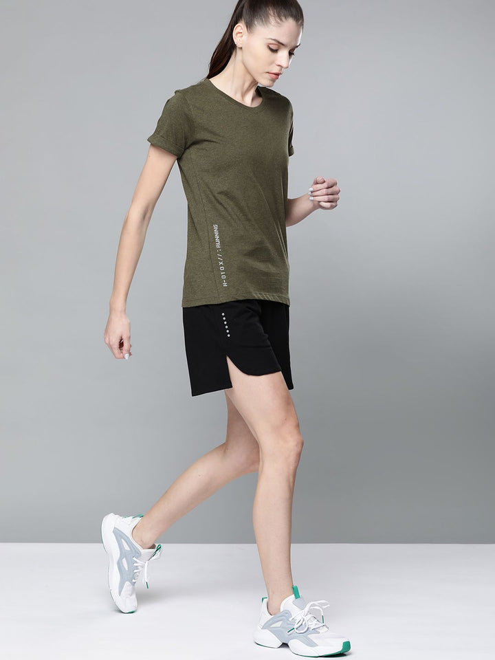 Hrx By Hrithik Roshan Women Olive Melange Solid Rapid-Dry Running Tshirt