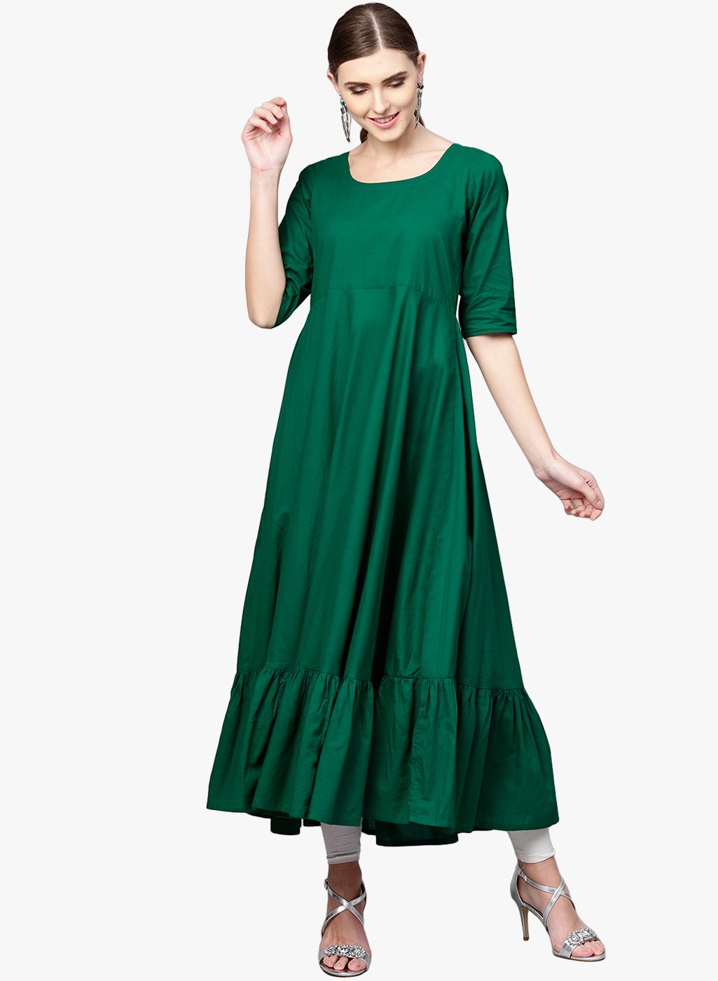 Green Woven Design Anarkali Kurta With Jacket