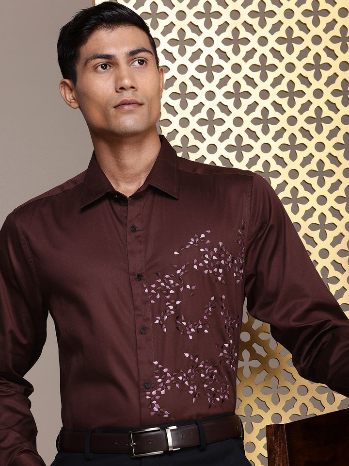House of Pataudi Self Design Pure Cotton Opaque Party Shirt