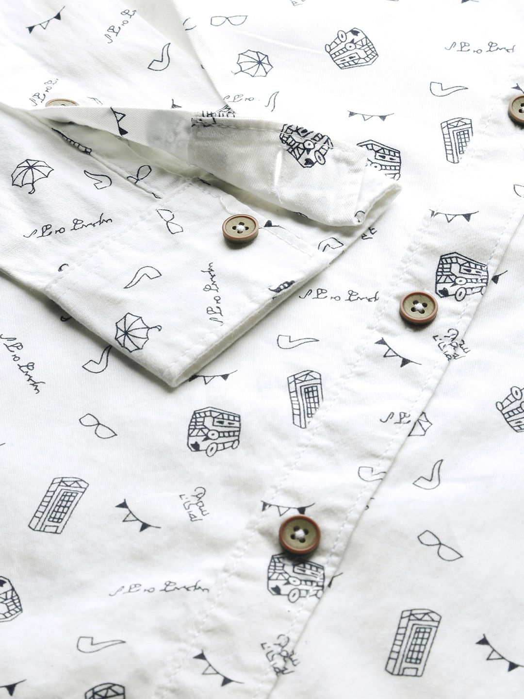 The Indian Garage Co Men White & Black Slim Fit Printed Casual Shirt