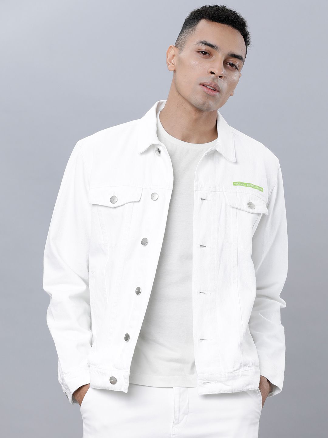 HIGHLANDER Men White Solid Denim Jacket