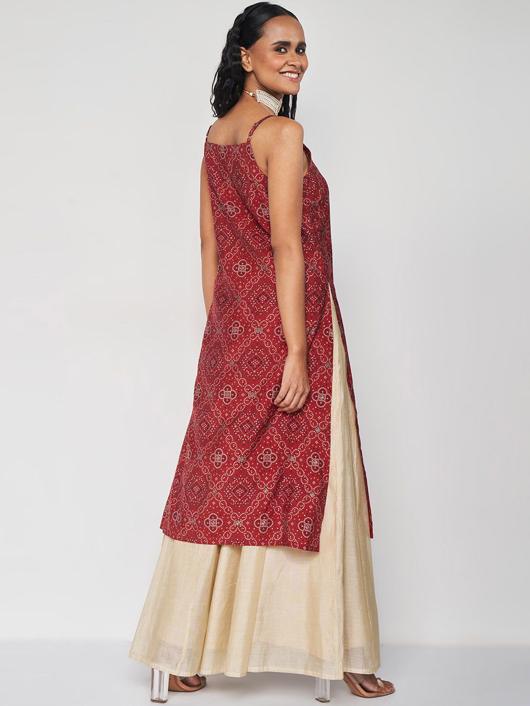 Global Desi Geometric Shoulder Straps Anarkali Kurta