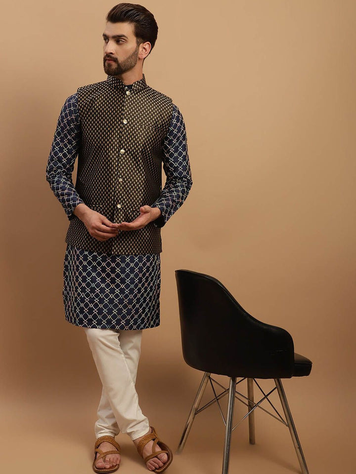 SOJANYA Ethnic Motifs Embroidered Kurta with Churidar & Nehru Jacket