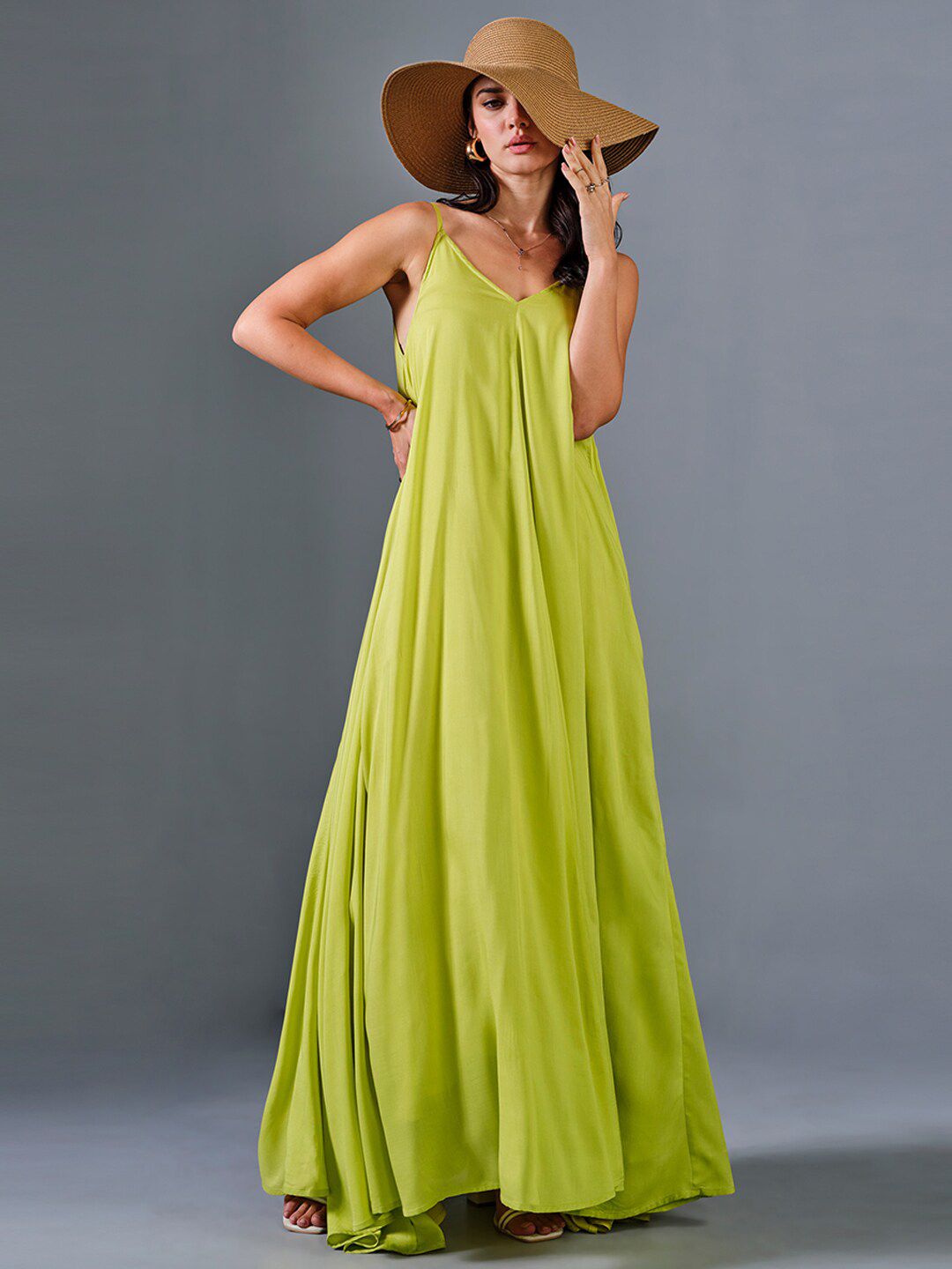 AND Shoulder Straps Sleeveless Maxi Dress