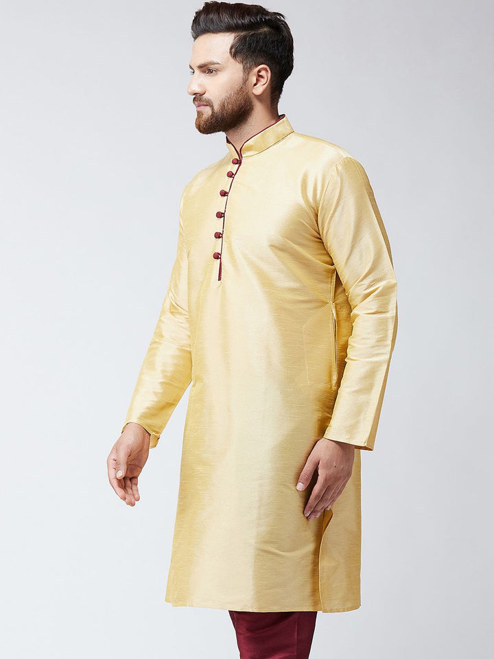 SOJANYA Kurta Lurus Pepejal Berwarna Emas Lelaki