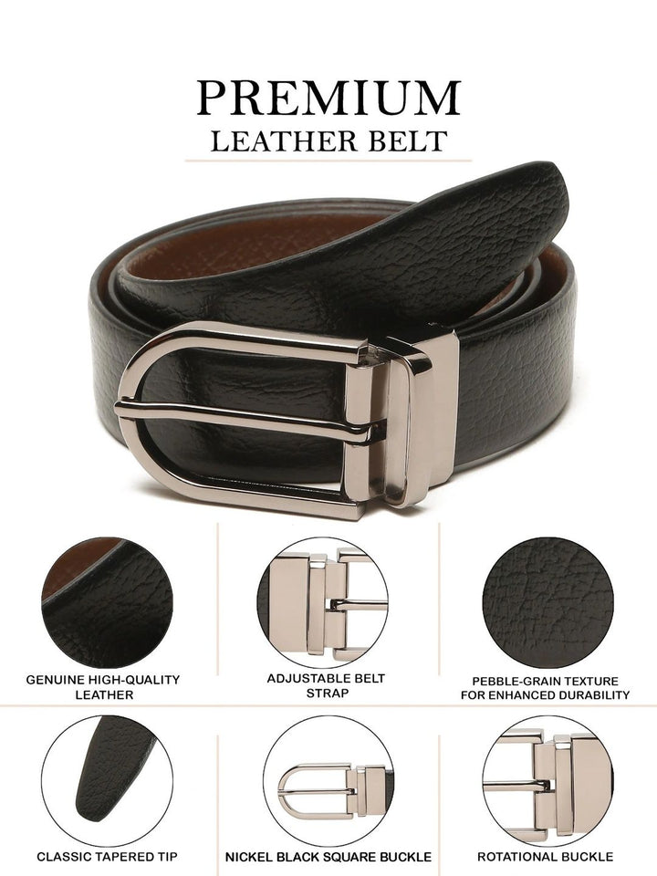 Teakwood Leathers Men Textured Leather Reversible Formal Belt