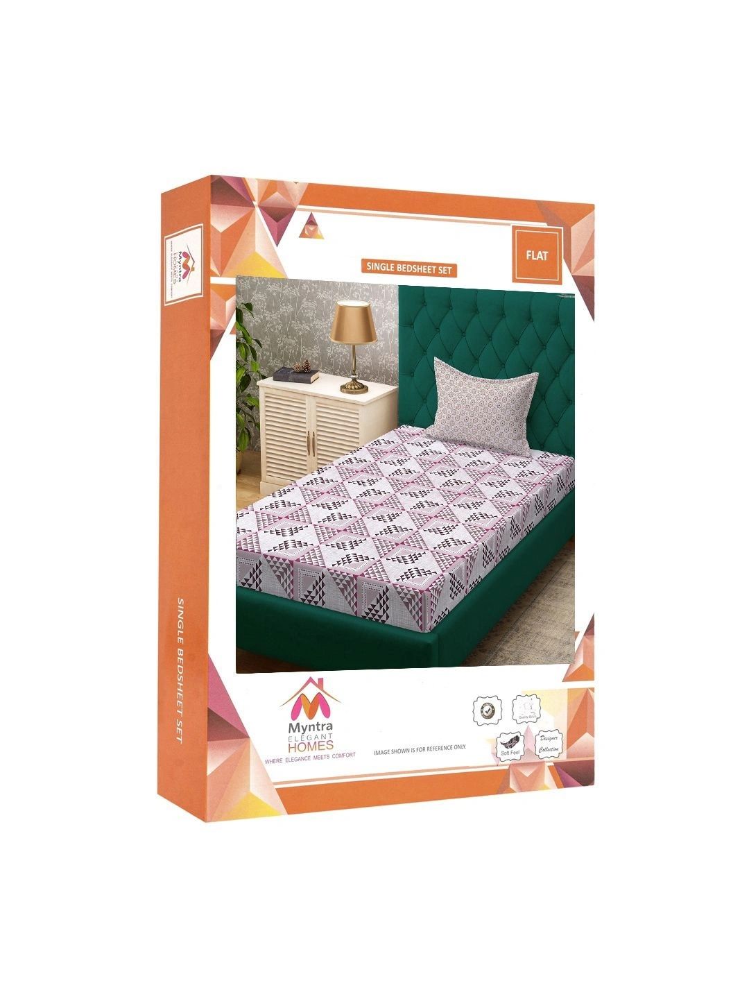 Myntra Elegant Homes Pink & White Geometric 400 TC Single Bedsheet with 1 Pillow Covers