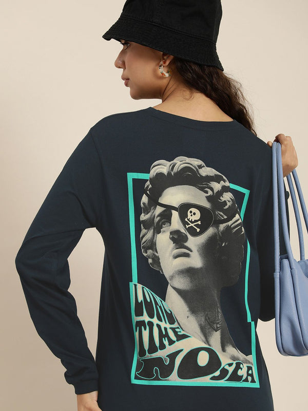 Difference of Opinion Women Printed Pure Cotton Oversized T-shirt