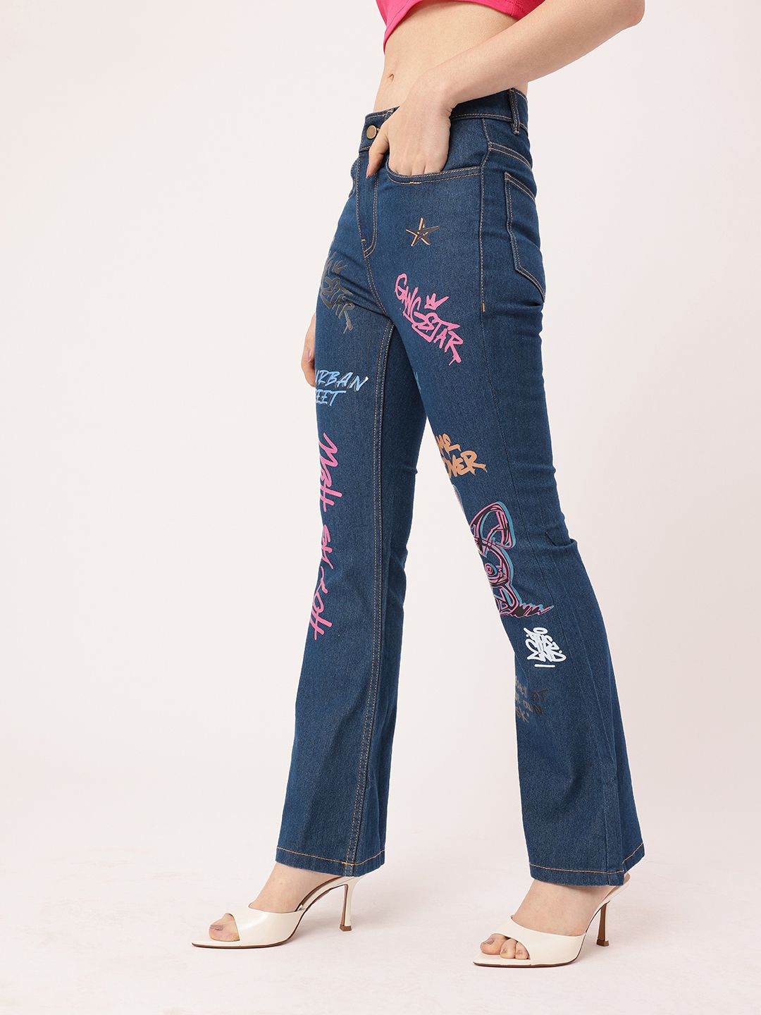 DressBerry Women Urban Gangstar Printed Bootcut Fit Jeans