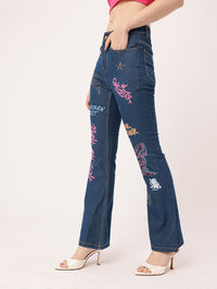 DressBerry Women Urban Gangstar Printed Bootcut Fit Jeans