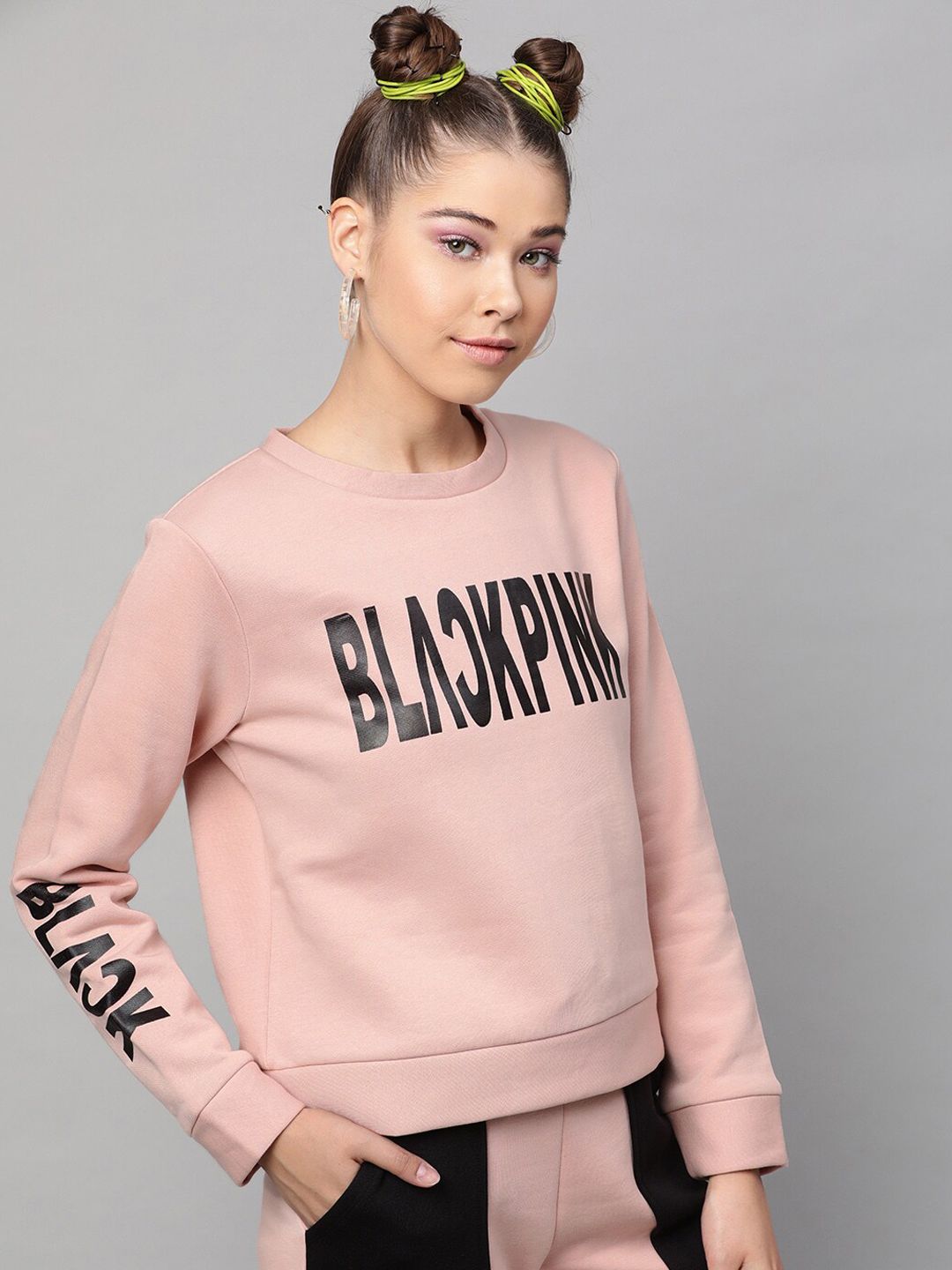 STREET 9 Women Pink & Black Printed Sweatshirt
