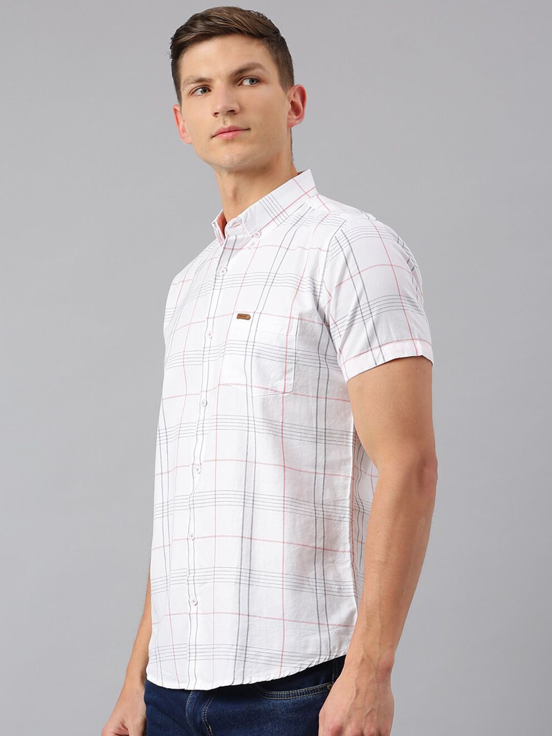 Thomas Scott Men White Slim Fit Checked Casual Shirt