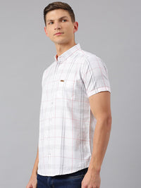 Thomas Scott Men White Slim Fit Checked Casual Shirt