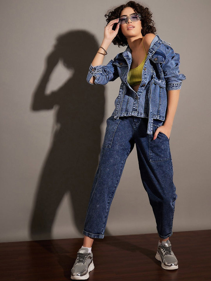 SASSAFRAS Blue Spread Collar Denim Jacket