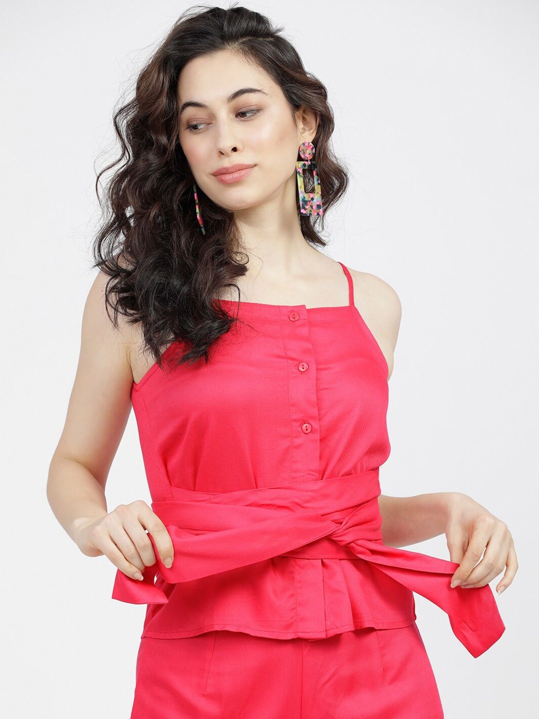 Tokyo Talkies Pink Shoulder Straps Regular Top