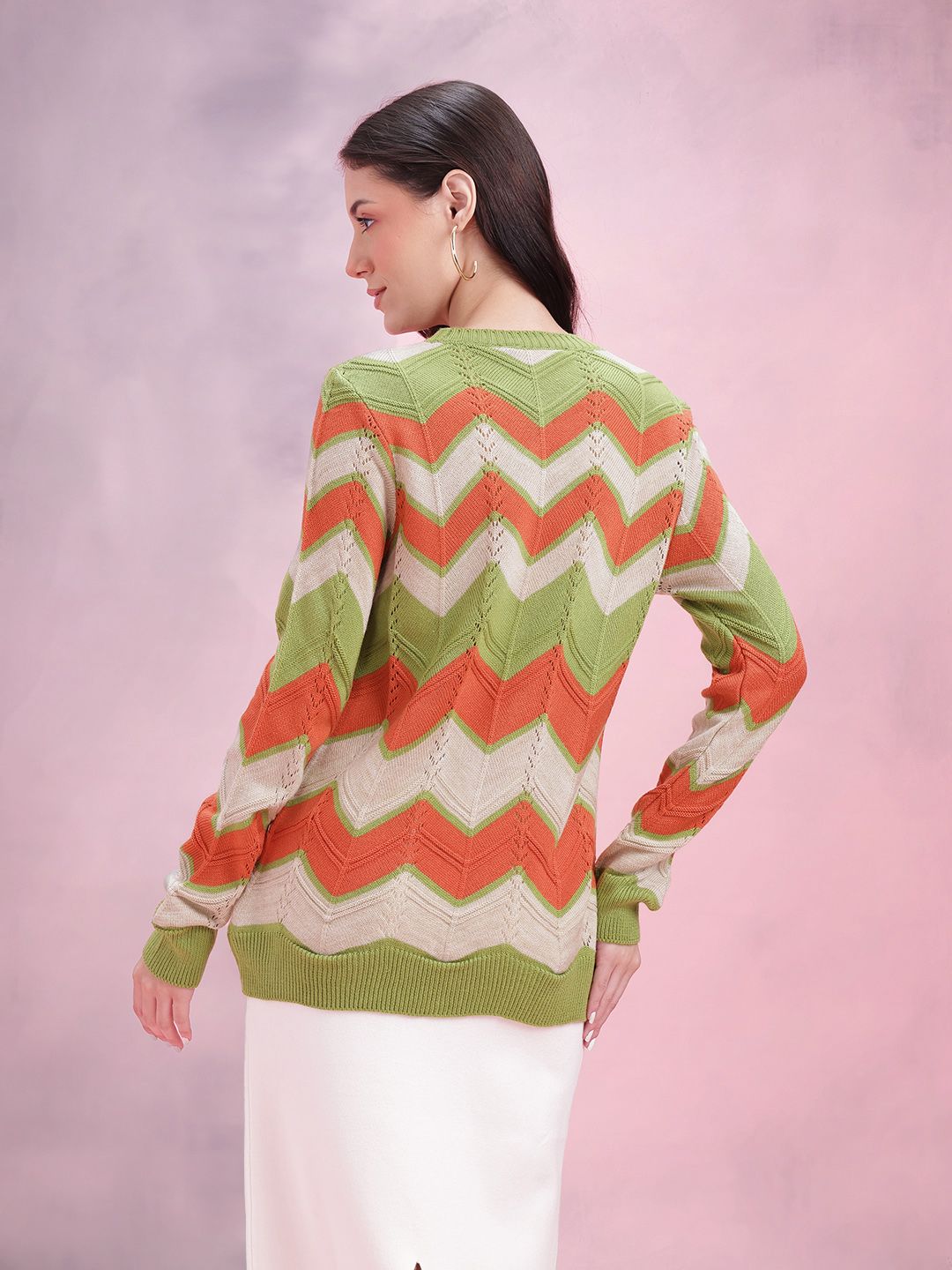 DressBerry Chevron Open Knit Detail Acrylic Pullover