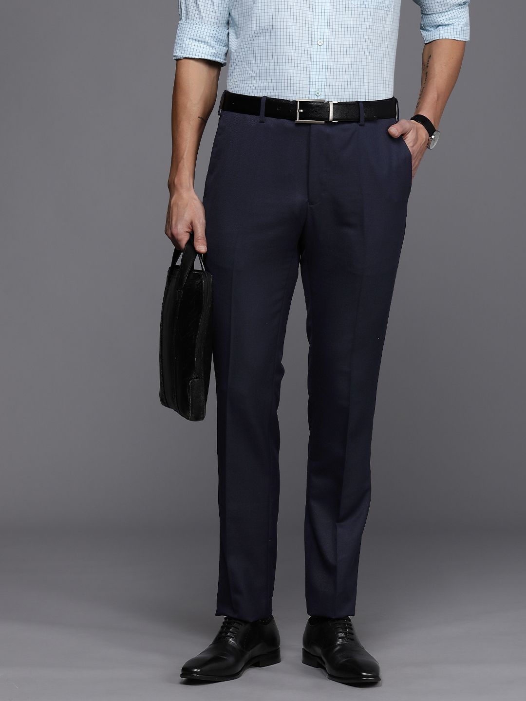 Raymond Men Textured Slim Fit Formal Trousers