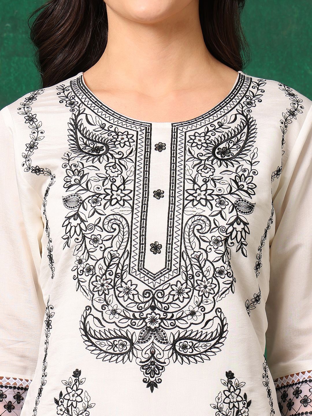 KALINI Women Embroidered Regular Thread Work Chanderi Cotton Kurta with Trousers & With Dupatta